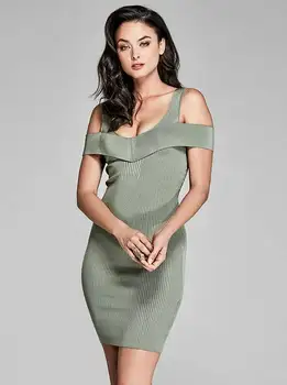 

High Quality Ligtht Green Off The Shoulder Mini Rayon Bandage Dress Homecoming Party Bodycon Dress