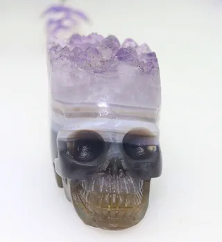 

2.4"AMETHYST GEODE AGATE Handmade Carved Crystal Skull Crystal Realistic Crystal Healing Furnishing Articles Figurine TE22