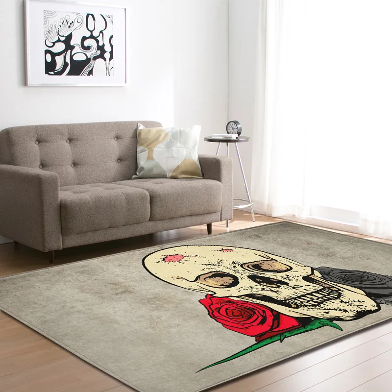 

Personality 3D Skull Carpet Flannel Velvet Big Size Carpets for living Room Larger Area Rug Bedside Blanket Home Antiskid Rugs