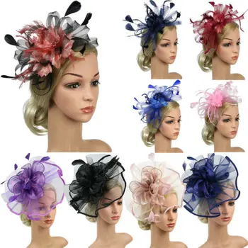 

Womens Hair Clip Accessory Fascinator Feather Mesh Cocktail Wedding Bridal Party Flora Hairgrips Headwear