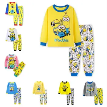

2Pcs kids Despicable me pajamas sets Boys and girls clothes cartoon long sleeve T-shirt+Pants SM930