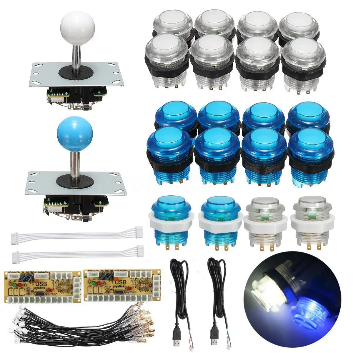 

LED Arcade Kit 2x Zero Delay USB Encoder + 2x Joystick + 20x Lighted Push Button