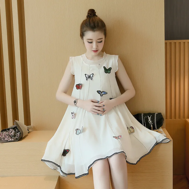 

women Dress elegant New Pattern Three-dimensional Butterfly Sleeveless Chiffon Vest Pregnant Woman Skirt maternity dresses Sale