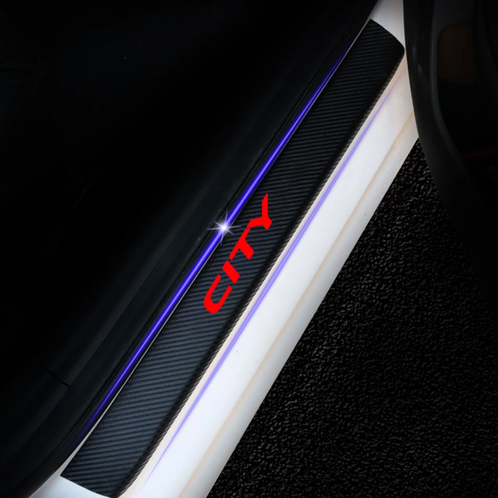 for Mazda MX-5 Door Sill Protector Reflective 4D Carbon Fiber Sticker Door Entry Guard Door Sill Scuff Plate Stickers Auto Accessories 4Pcs Red