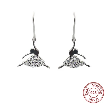 

925 Sterling Silver Earring Women Fashion Cute Ballet Dancer Hook Earrings Cubic Zirconia Romantic for Girl Kids Gift zk40