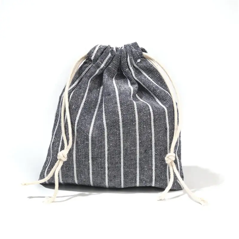 Cotton Linen Cloth Drawstring Bags Striped Storage Package Key Jewelry