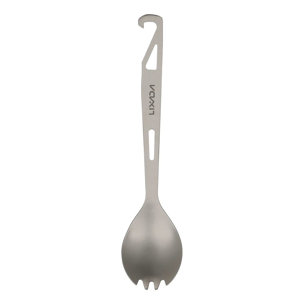 Lixada cena cuchara Tenedor de titanio Spork con abrelatas de botella ligera al aire libre la cena cuchara tenedor para viajes de Camping mochila