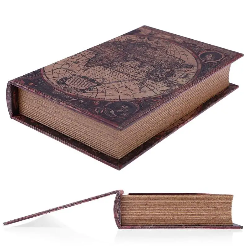 Большая карта мира, безопасная деревянная книга, наличные деньги, органайзер для ювелирных изделий, коробка, европейский стиль, деревянная коробка для хранения, Ретро стиль