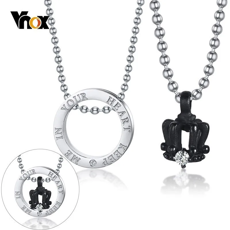 

Vnox 3 Way Wearable Necklaces for Women Men Crown Pendants Stainless Steel Couple Necklaces Anniversary Gift