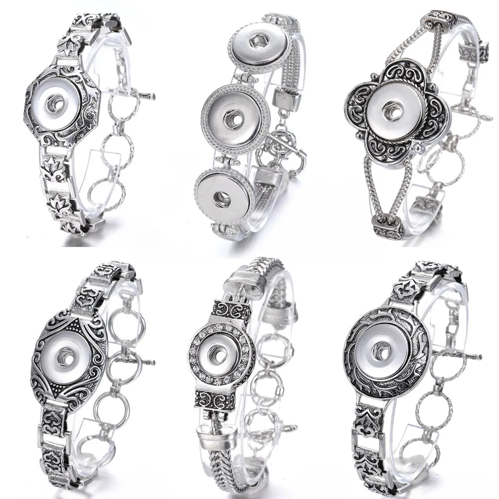 

2019 New Snap Button Jewelry Bracelet Metal Silver Snap Button Bracelet Bangle DIY 18mm Snap Bracelet Adjustable Chain Bracelets
