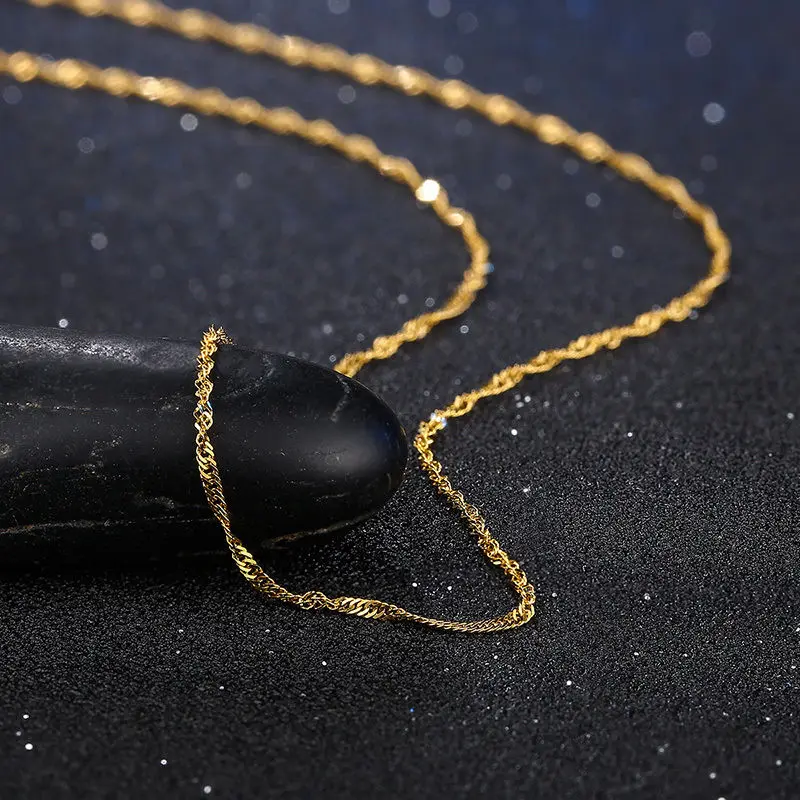 

Solid 18K Yellow Gold Necklace Women's Lucky Singapore Link Chain 18inchL