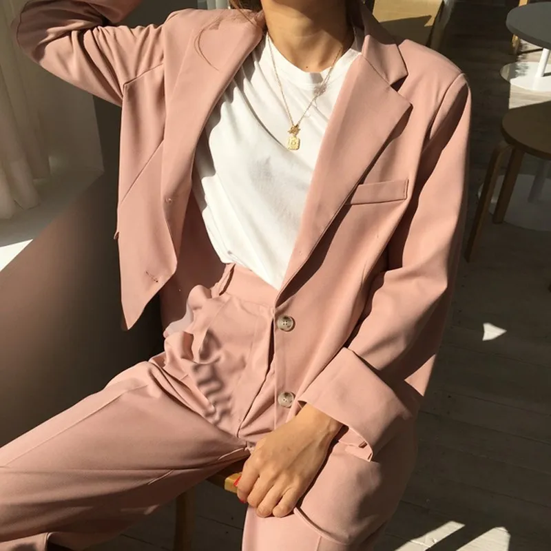 Fashion Ensemble Femme 2 Pieces Set Single Breasted Women Blazer Long Pant Suit Female Casual Workwear Office Suit Fashion Ensemble Femme 2 Pieces Set Single Breasted Women Blazer Long Pant Suit Female Casual Workwear Office Suit