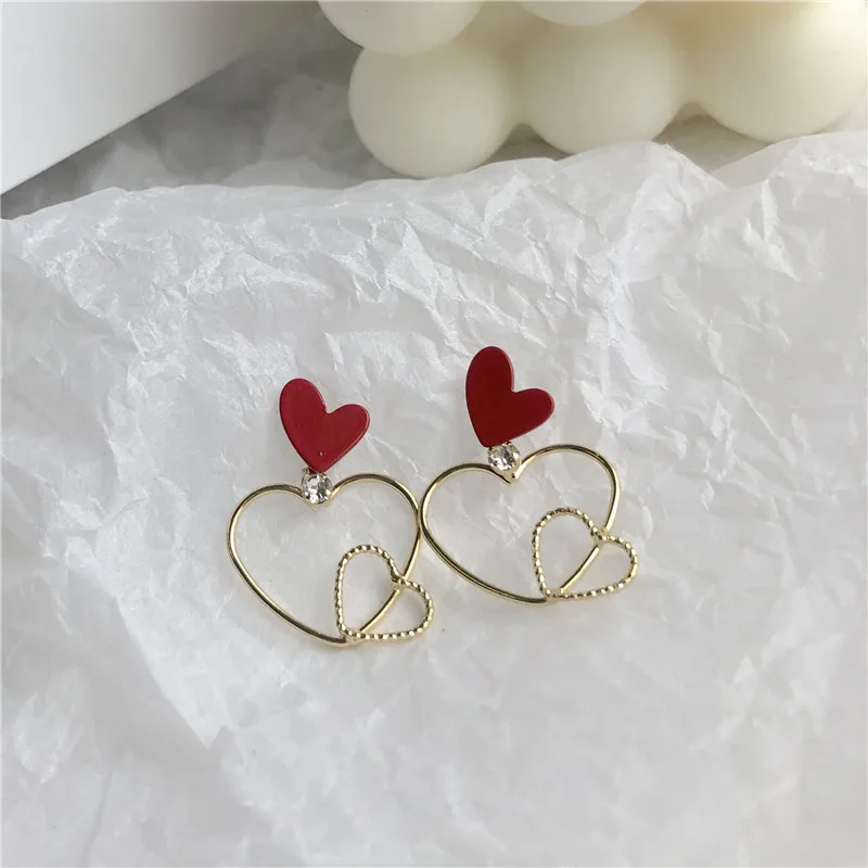 

Korea Sweet Love Red Earrings Geometric Lines Hollow Earrings Earrings Female