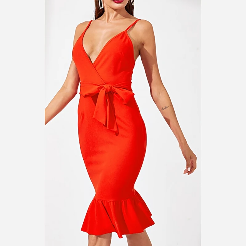 

2019 Women's Sexy Elegant Dress Evening Party Bandage Backless Solid Ruffles Ladies Costume Dresses Summer Fashion New Hot Sale