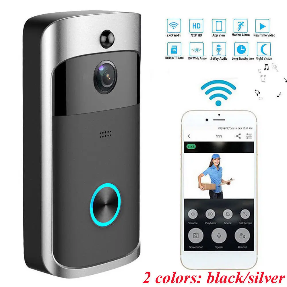 

WiFi Wireless Video Doorbell Two-Way Talk Smart Door Bell Security Camera HD