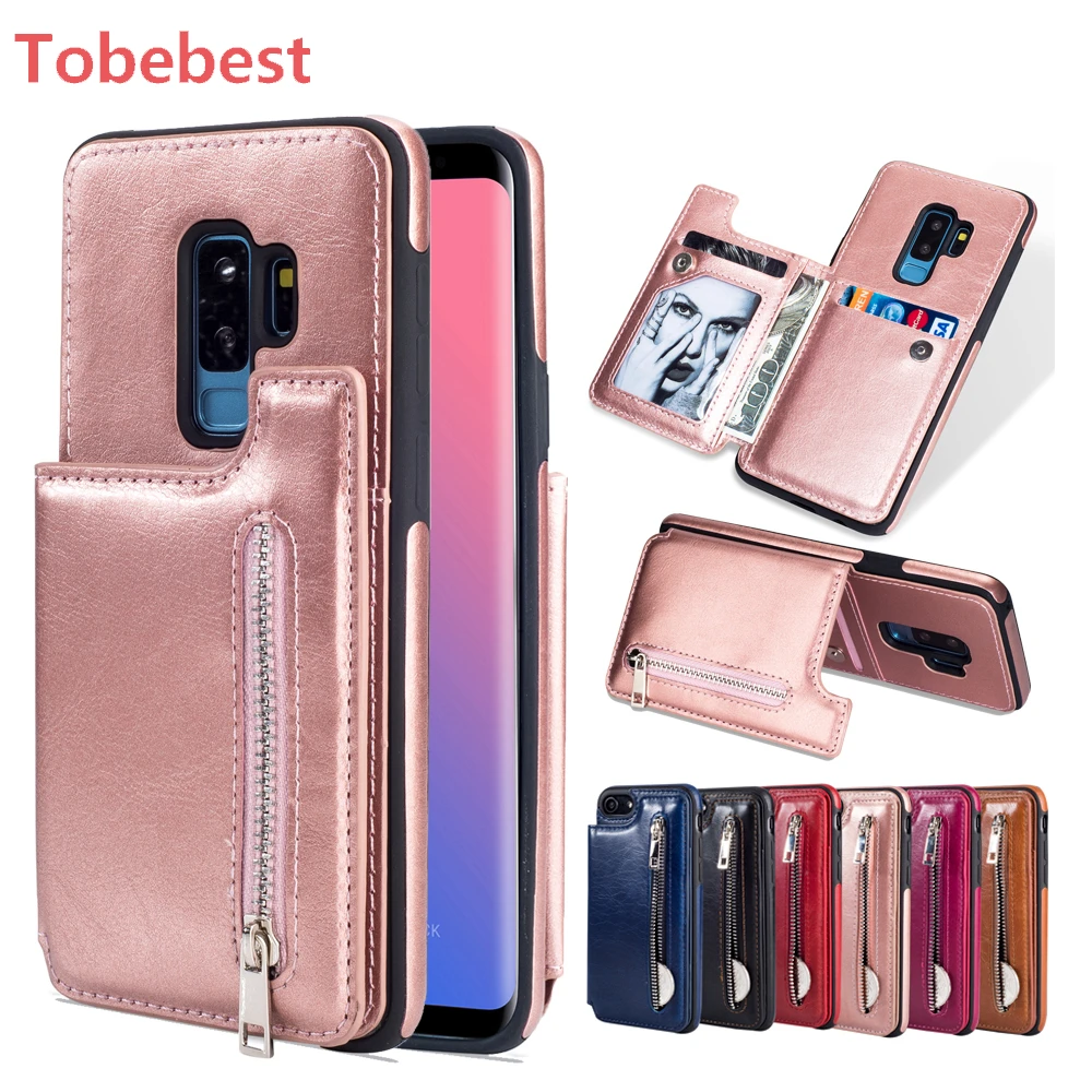 

Zipper Phone Cases For Samsung Galaxy S9 Plus G965F Fashion Multi Card Holders Leather Wallet Case Cover for Samsung Galaxy S9