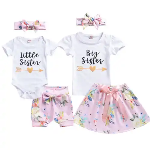 2PCS Big //Little Sister Kids Matching Clothes T-shirt Romper+Long Pants Outfits