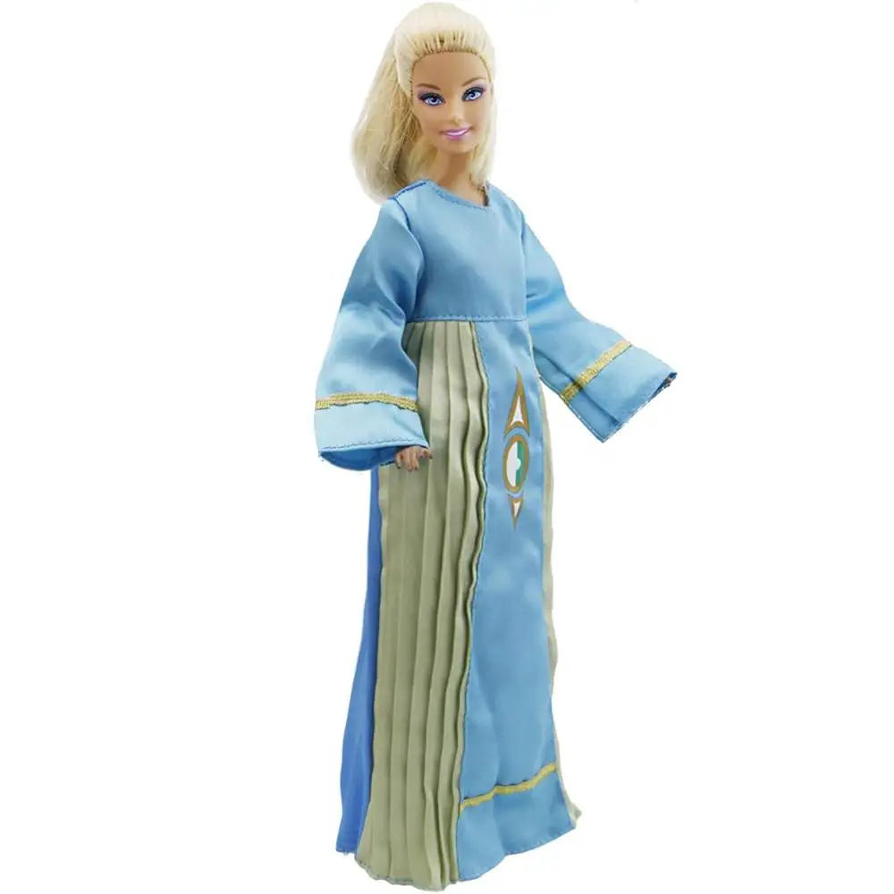 

Asian Hanbok Chinese Blue Vintage Long Sleeve High-waist Dress Plain Robe Gown Dollhouse Accessories Clothes for Barbie Doll Toy