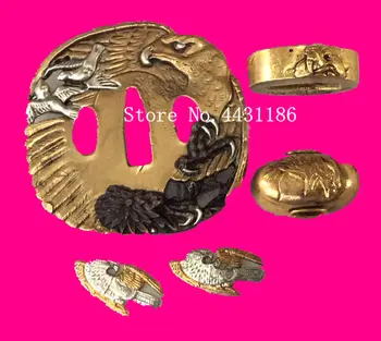 

EAGLE THEME JAPANESE SWORD KATANA FITTINGS BRASS TSUBA+ FUCHI+KASHIRA+MENUKI HANDMADE METAL ORNAMENTS