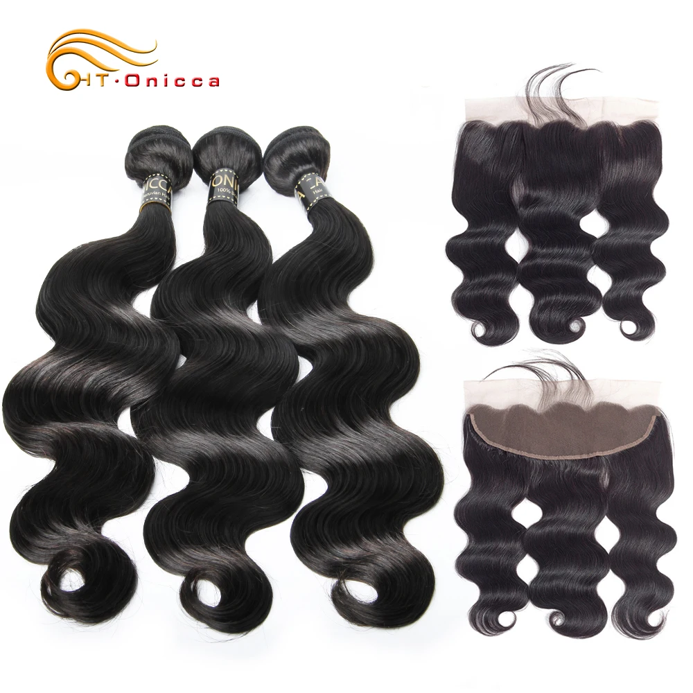 

Brazilian Body Wave Bundles With Frontal Remy Human Hair Bundles With Frontal 13*4 Ear To Ear Lace Frontal Closure With Bundles