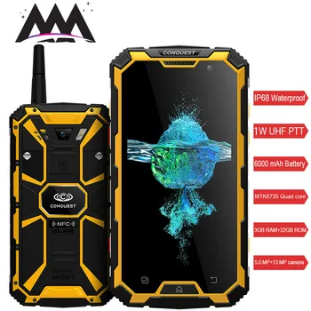 

Conquest S8 IP68 Waterproof shockproof 4G Smartphone 3GB RAM 32GB ROM MTK6735 Quad-core Android 5.1 6000mah battery mobile phone