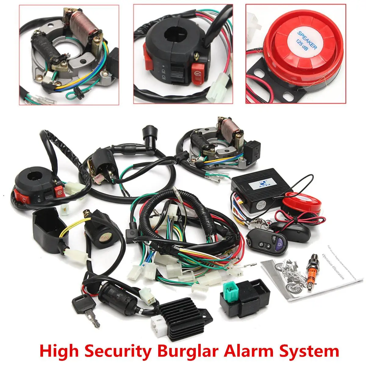 

Alarm System Full Electrics Wiring Harness CDI 0cc 70cc 110cc 125cc ATV Remote Start Switch High Security For Electric