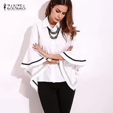 ZANZEA, женская рубашка, топы, Blusas, женская элегантная блузка с рукавами-колокольчиками, повседневная, для работы, белые рубашки, пэчворк, черная, в полоску, Blusa Feminina