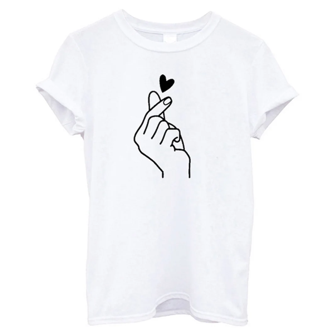 Новая женская футболка Harajuku Love Hand забавная летние топы с коротким рукавом для