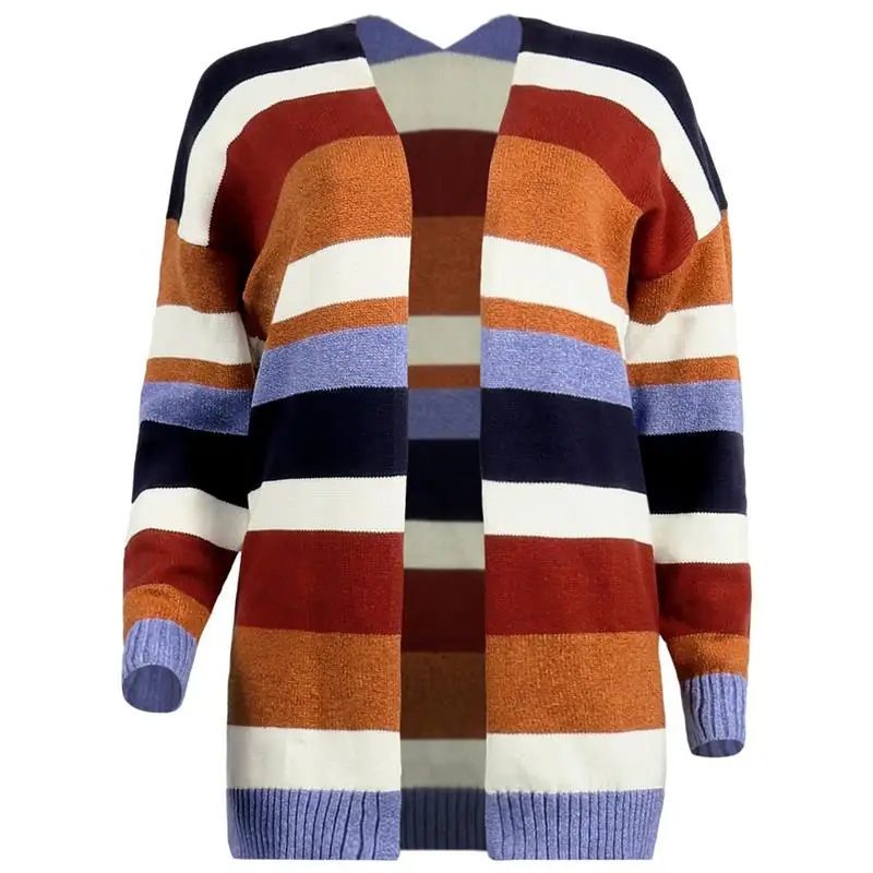Women Fashion Jacket Street Wear Versatile Wind Rainbow Striped Jacket Female Warm And Comfortable Open Stitch Jacket Size S-XL