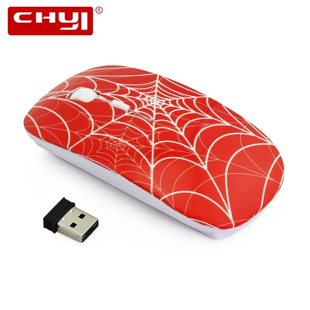 

CHYI Wireless Computer Ultra Thin Gaming Mouse 2.4G Optical USB Slim Mause Creative Cool Spider Web Mini Game Mice For PC Laptop