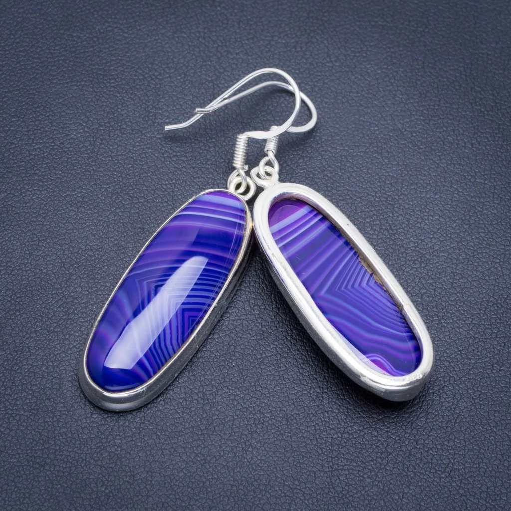 

Natural Botswana Agate Handmade Unique 925 Sterling Silver Earrings 2" A2079