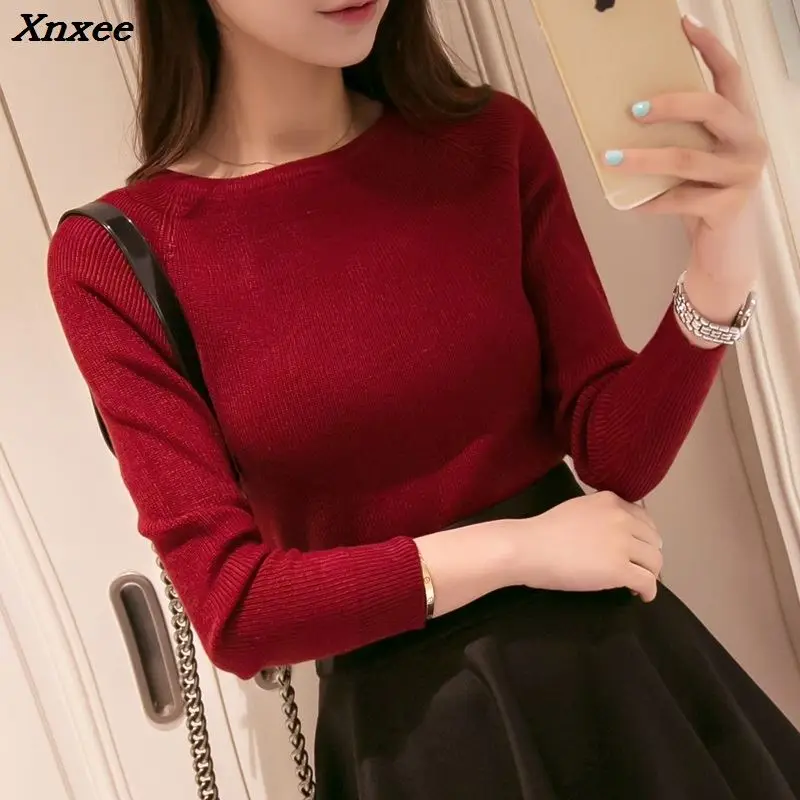 

2018 Autumn spring cashmere sweater women fashion sexy big o-neck women sweaters and pullover warm Long sleeve Knitted OH100