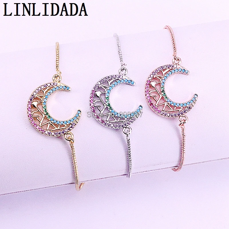 10 шт высококачественные, смешанного цвета CZ микро проложить полумесяц соединитель Браслет Модные ювелирные изделия