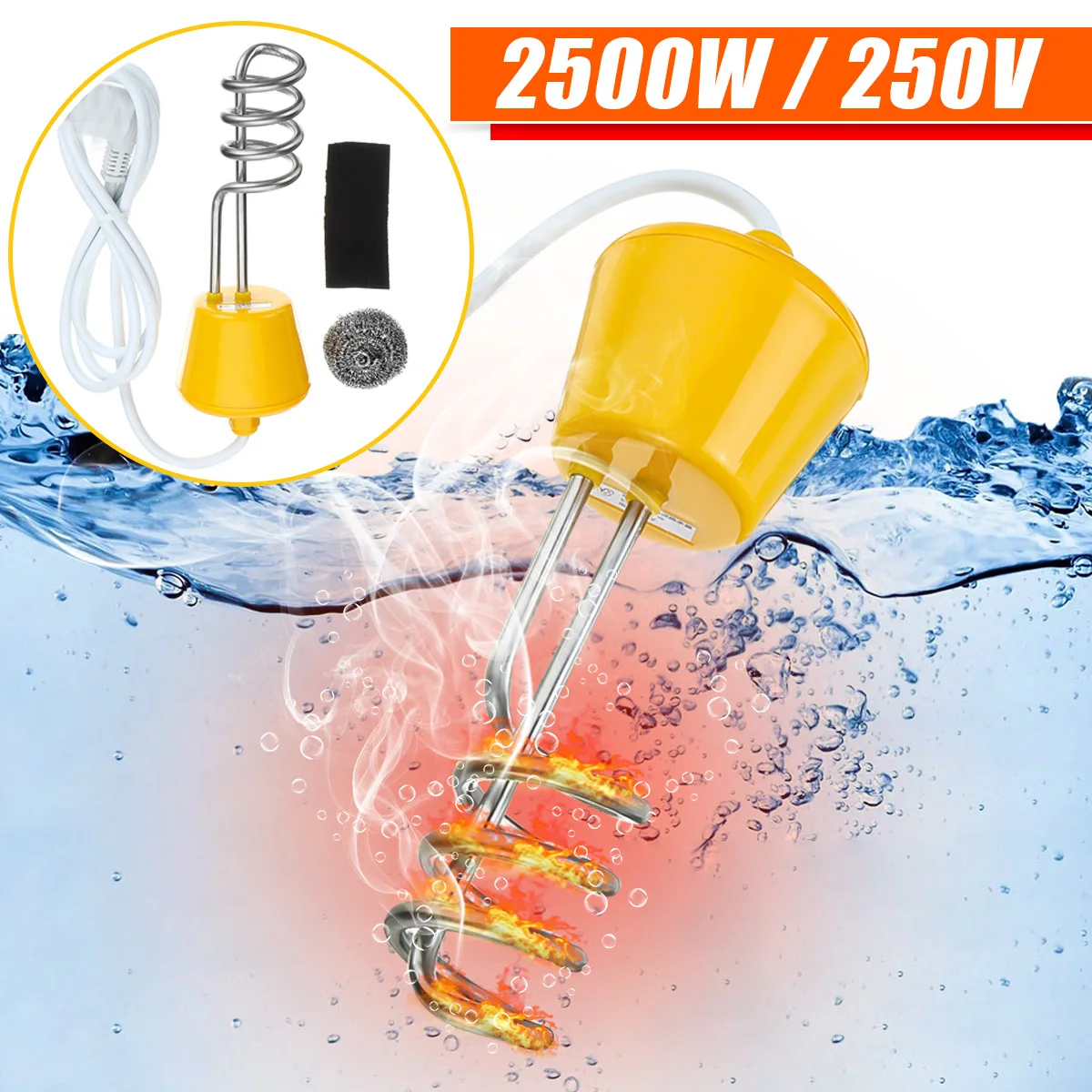 

220V Portable Suspension Alloy Electric Floating Immersion Heater Boiler Water Heating Element For Bathroom Travel Home Bathtubs