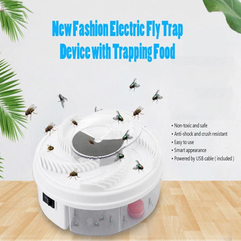 

Electric Effective Fly Trap Device Pest Repeller With Trapping Food Rotating Plate Home Mosquito Repellent With USB Plug