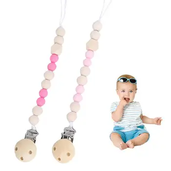 

Wood Pacifier Clip Wooden Bead Dummy Clip Holder Cute Pacifier Clips Soother Chains Baby Teething Toy For Baby Chew