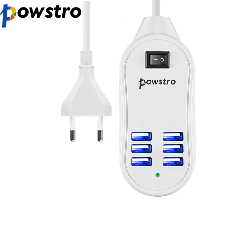 

Powstro 6 USB Ports Phone Charger HUB 25W 5A Desktop EU/US Plug Wall Socket Charging Extension Socket Power Adapter for iPhone