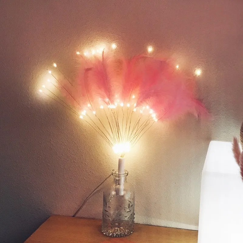 DIY перо фейерверк светильник s Романтический светодиодный светильник USB/батарея мощность 8 режимов регулировки водонепроницаемый светильник ing Розовый перо