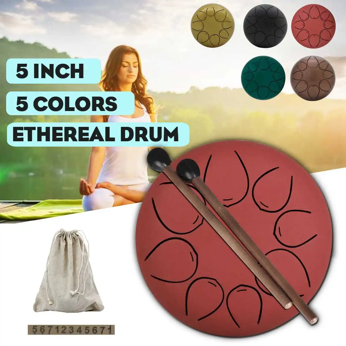 

5 Inch C Key Tongue Drum Mini 8-Tone Steel Hand Pan Drum Percussion Instrument With Drum Stick + Bag