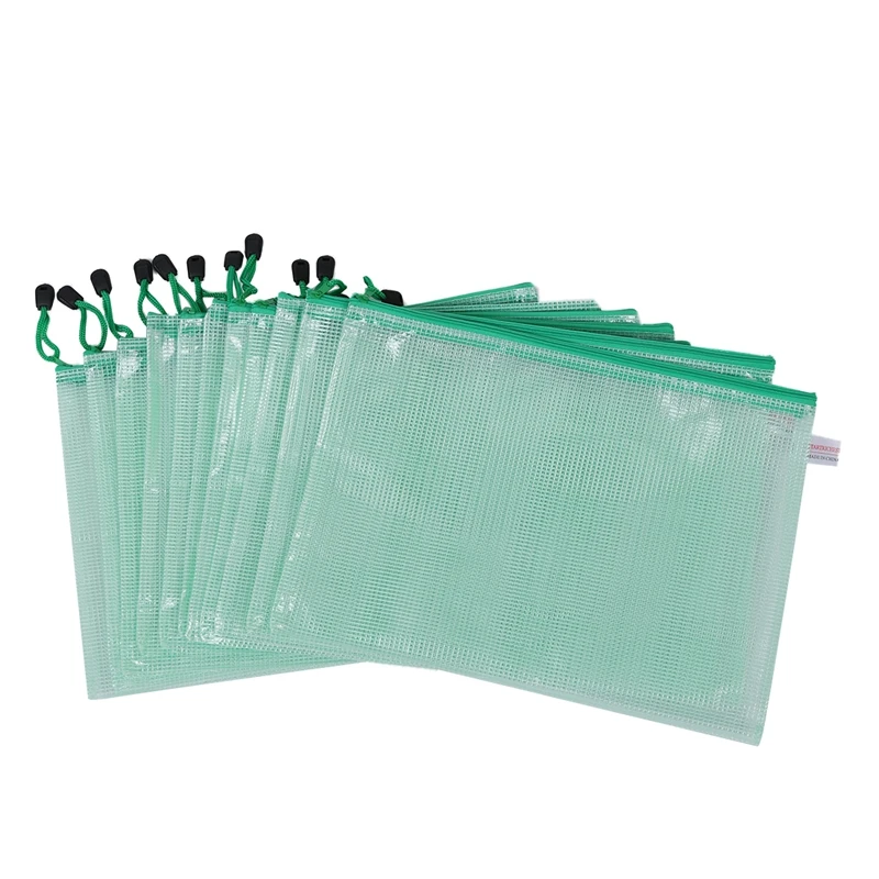 

12 Pcs A4 Paper Gridding Zipper Closure Files Bags Folders Green
