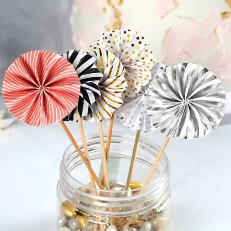 4 шт./партия, мини-бумажный веер, торт, кекс, украшение, флаги, свадьба, день рождения, вечеринка, детский душ, детские товары на день рождения