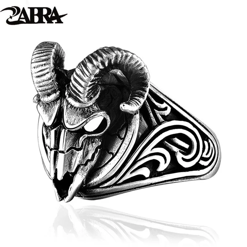 

ZABRA Sheep Head Ring 925 Sterling Silver Hip Hop Evil Sheep Skull Ring Skeleton Animal Vintage Viking Signet Ring Biker Jewelry
