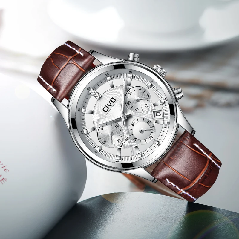 

CIVO Business Fashion Men's Wrist Watch Waterproof Calendar Analogue Quartz Watch Genuine Leather Sports Watch Relogio Masculino