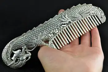 

Chinese Handmade Tibet - Silver & White Copper Carving Dragon Comb
