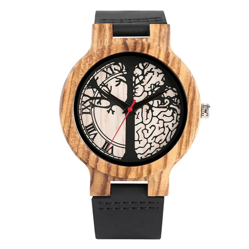 

Clock Simple Fashion Wood Watch for Man Leather Strap Round Dial Wooden Watches Tree Pattern Natural Quartz Watch Tester