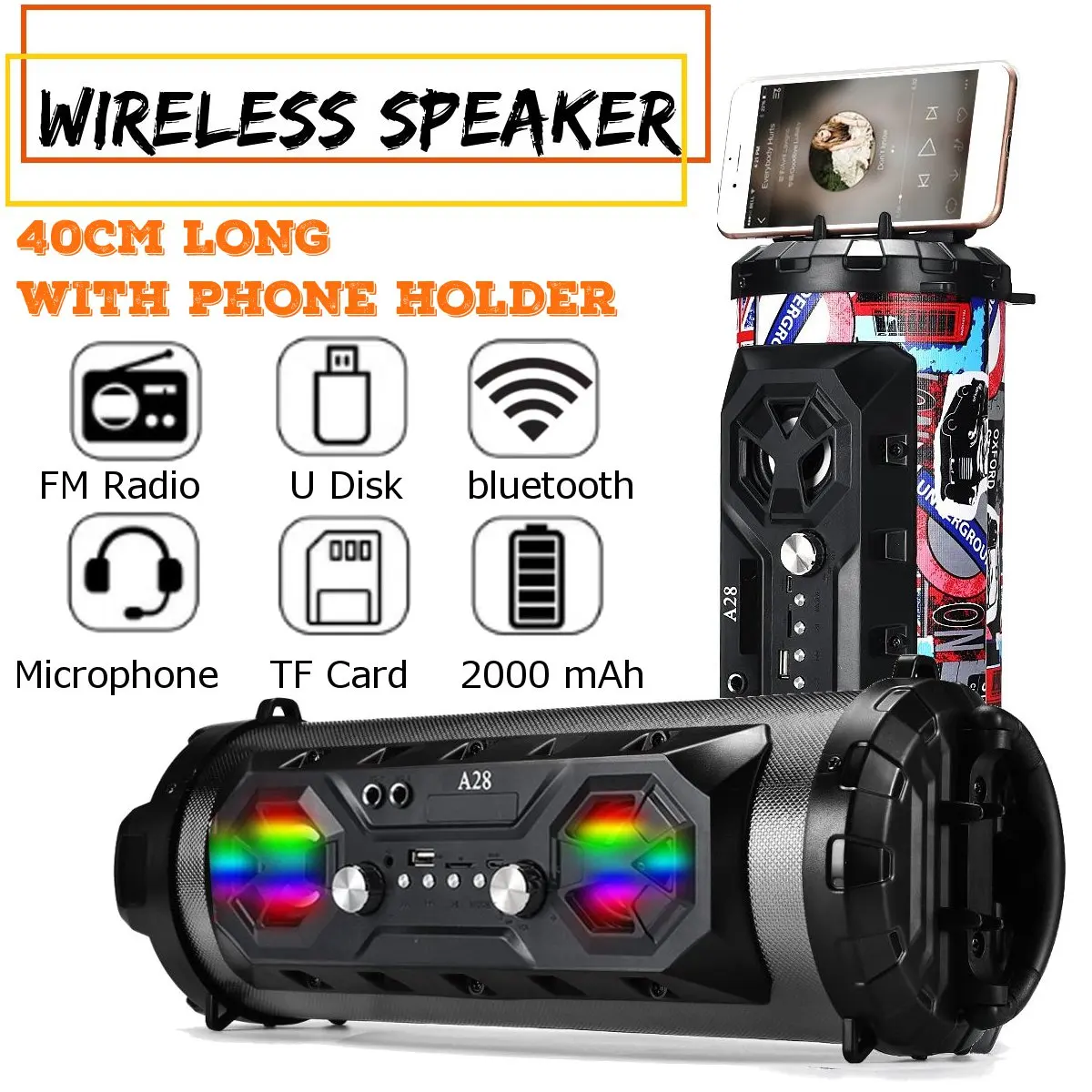 

Colorful LED Light Portable bluetooth Speaker Powerful Wireless Outdoor Speaker Camping Party Subwoofer Surround Music Boombox