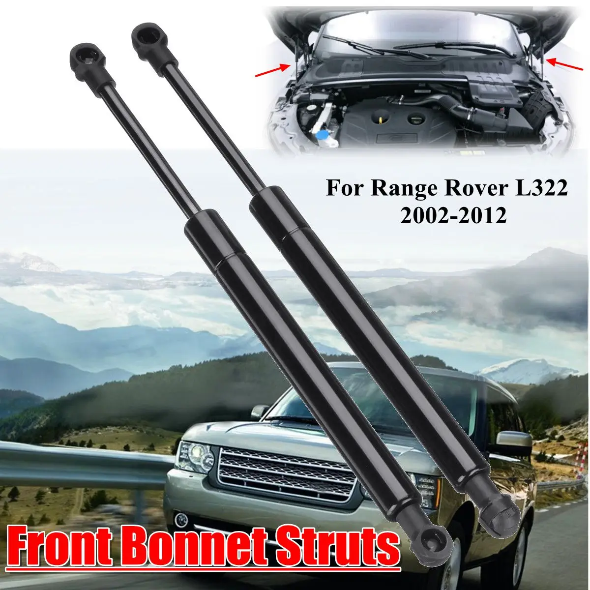 

2pcs Front Bonnet Hood Support Gas Struts Lid For Range Rover L322 2002-2012 BKK760010