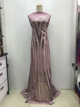 

2019 Latest French Nigerian Laces Fabric High Quality Sequins Lace Fabric African Handmade beads Tulle Lace Fabric for dresses