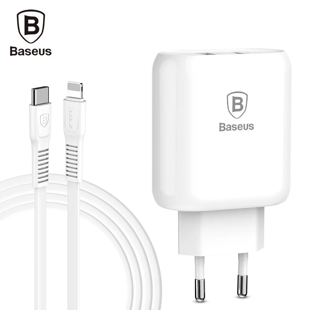 

Baseus 32W Type-C PD Quick Charge USB Charger For iPhone X 8 Adapter With PD Cable Fast Charging For Samsung xiaomi huawei Phone