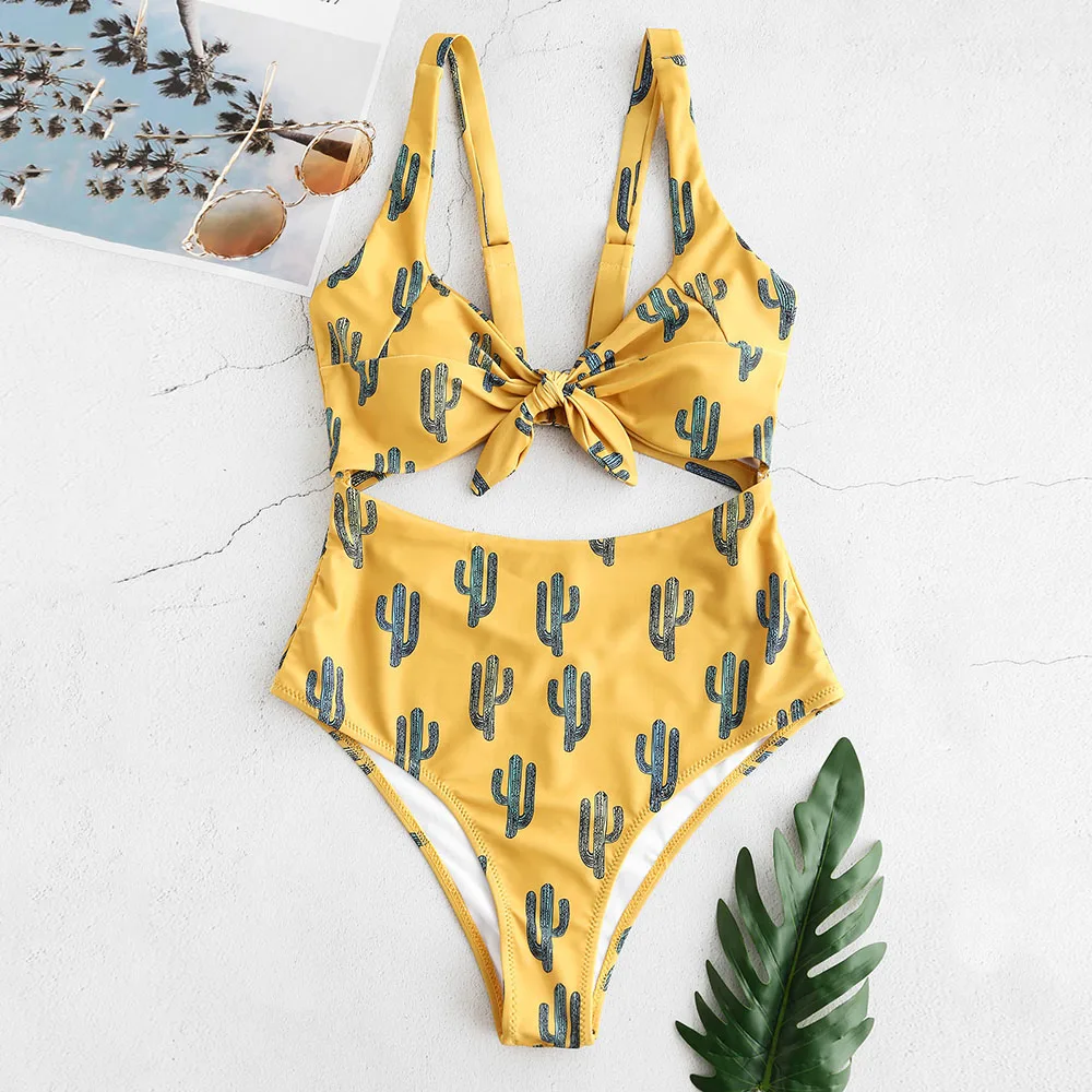 

ZAFUL Biquini Bandeau Sexy Cactus Print Tube Bikini Women Swimsuit Swimwear Brazilian Bikini Set Beach Wear Bathing Suit